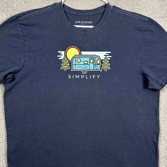 Life Is Good T-Shirt Crusher Tee Mens XL Blue Graphic Simplify Crewneck Cotton